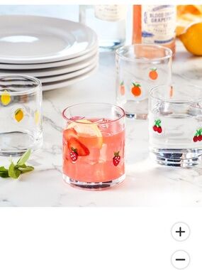 Fruit Doodle Glass Tumbler Set - Clear with Red, Yellow, Orange Accents